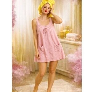 Y2K JuicyCouture Spring Pink Eyelet TerryCloth Mini Dress CoverUp Sundress Small